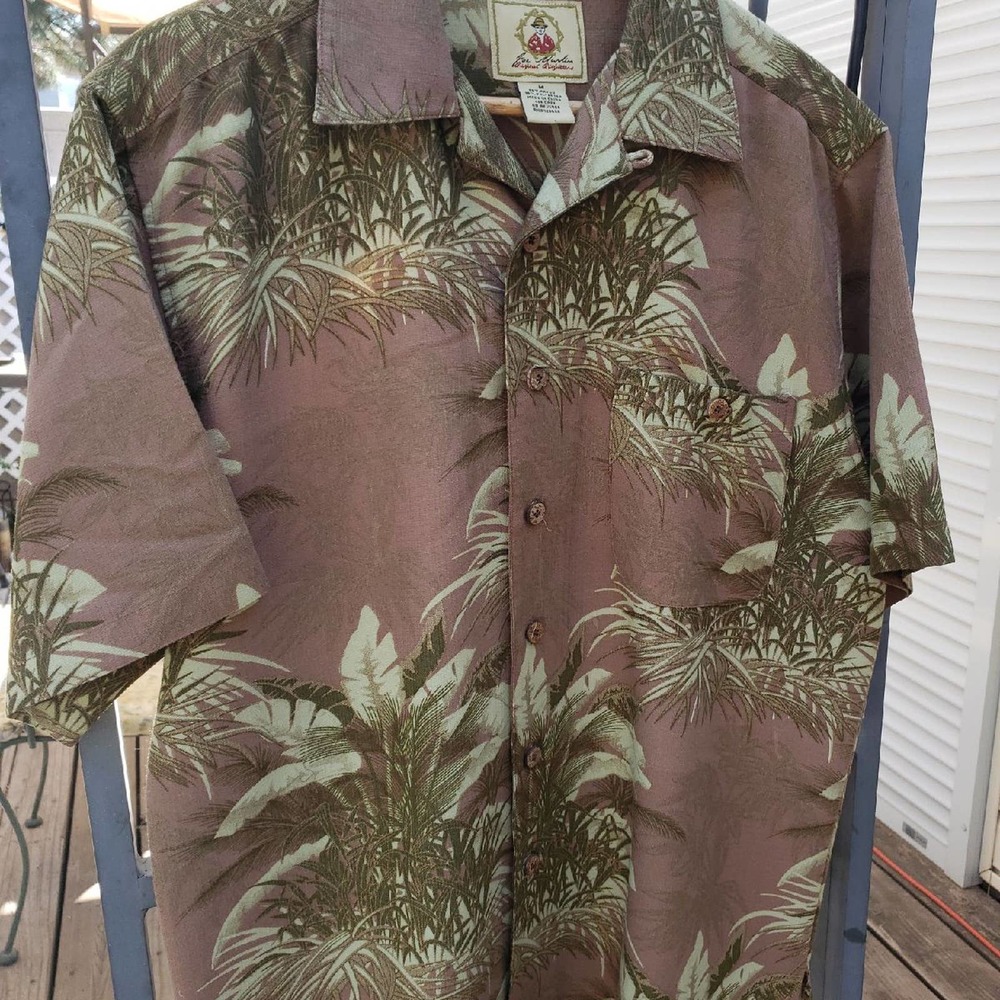 Joe Marlin Hawaiian Palm Leaf Shirt Sz M Button Down